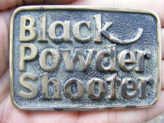   POWDER Belt Buckle SHOOTER Flintlock MUSKET Rifle BTS Brass RARE VG++