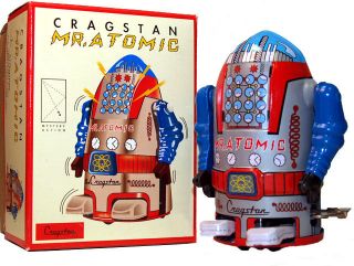 Mr. Atomic Robot Windup Cragstan Silver Schylling Tin Toys