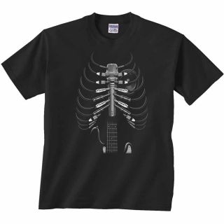 Guitar T Shirt Amped Up Guitar Amp Plugs & Microphone Rib Cage Tee