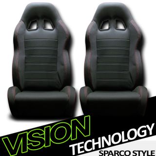 Universal 2x Microfiber Fabric Black & Red Stitch Sport Racing Seats 