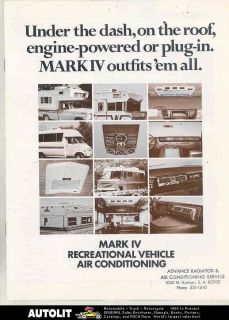 1969 1970 1971 ? Mark IV Motorhome RV Air Conditioner Brochure