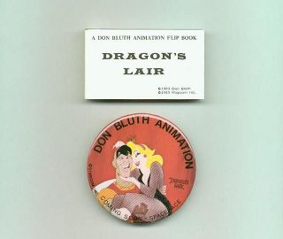   Original 1983 Don Bluth Dragons Lair Flip Book & Pinback Button