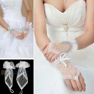   Beauty Wedding Dress Accessories Lace Fingerless bridal Gloves White