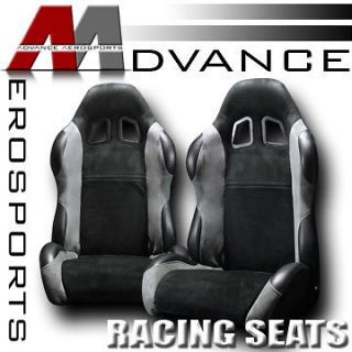   JDM Blk & Grey Racing Bucket Seats+Sliders 36 (Fits: Freightliner