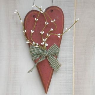 Rustic Red Heart with Pip Berries Country Home Decor