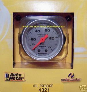  Ultra Lite Silver Face Mechanical Oil Pressure Gauge 2 1/16 4321