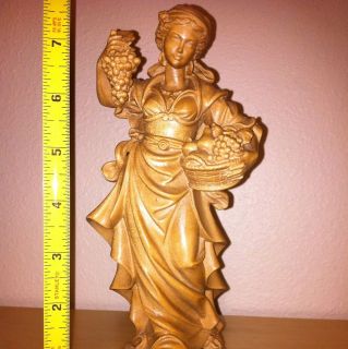 Winery Girl w. Grapes Fruit Basket Hand Carved Figurine Statue 8