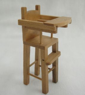 Dollhouse Miniature Nursery Furniture Wooden High Chair with Movable 