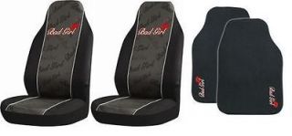   Front Black Car Seat Covers + Floor Mats Pair Brand New 4 Bucket Seat