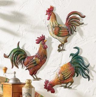 French Country Farm Rooster Wall Art Trio Rooster Trio Metal Art