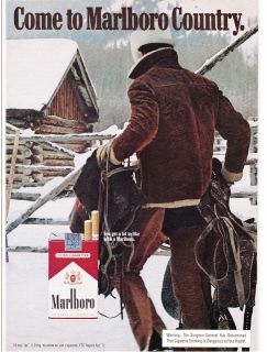   Print Ad 1972 MARLBORO Cowboy From Behind Carrying His Gear/Log Cabin