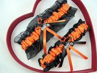 FREE SH New Sexy Orange Black Bridal Wedding Garters 