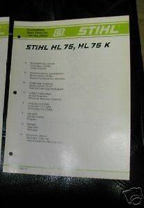 HL 75, 75 K Stihl Hedge Trimmer Parts Manual *New*
