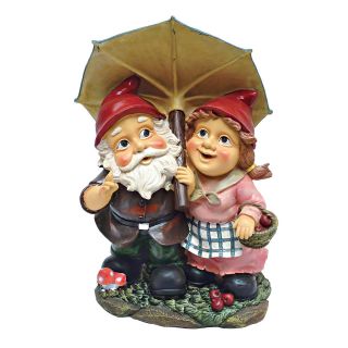   Rain or Shine Male & Female Elf Under the Umbrella Garden Gnome Statue