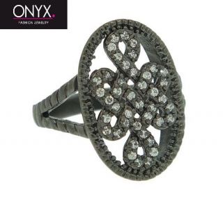 Onyx NY Designer .925 Sterling Silver All Black Oval Shape CZ Ring 