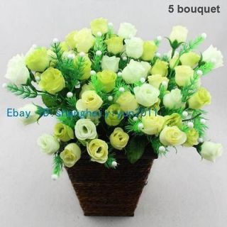 75 PCS Silk Roses Buds Wedding Bouquet Artificial Flowers (Light Green 