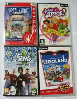 PC 4 ORGINAL GAMES SIMS 3 , HOTEL GIANT , TOTALLY SPIES , LEGOLAND 10