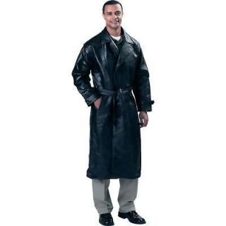 Mens Genuine Leather Trench Coat With Belt,Pockets,Fully Lined Sizes 