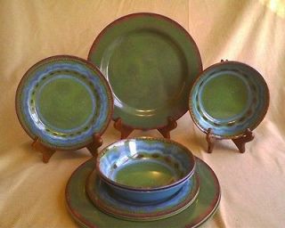 12 Piece GREEN Blue Tuscan Southwest Stoneware Look Melamine Dish Bowl 