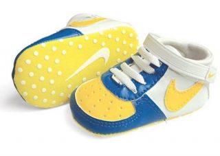 New Soft Sole Baby Boys Yellow/Blue Sneakers Bootees Crib Shoes. Age 0 