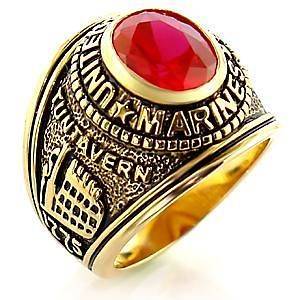   GOLD PLATED SIMULATED RUBY USMC MARINE CORPS SURPLUS MENS RING SIZE 10