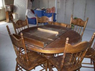   Oak Turn of Century Clawfoot Table w/ 6 Matching Pressback Chairs