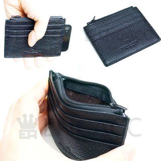   Genuine Leather BUSINESS ID Credit Card Wallet Zippered Pocket