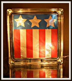 AMERICAN FLAG FOURTH OF JULY LIGHTED GLASS BLOCK DECORATION (sm)