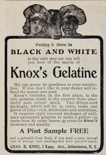 1903 Ad Knox Gelatin Gelatine Black White Child Calf   ORIGINAL 