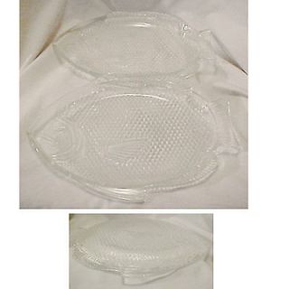 Set of 2 ARCOROC France Clear Glass Fish Serving Plates Trays Platters