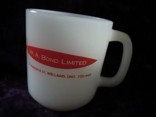 VINTAGE GLASBAKE WHITE COFFEE MUG CUP W.A. BOND WELLAND Ontario Canada