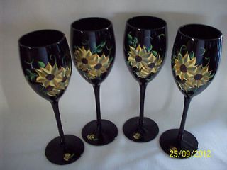 Hand painted Sunflower water or wine glasses 10 oz