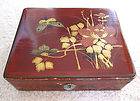   JAPANESE WOOD LACQUER JEWELRY TRINKET BOX GOLD MAKI FLOWERS BUTTERFLY
