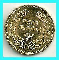 TURKEY   1923/35  100 KURUSH GOLD COIN, UNC .