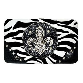   cowgirl fleur de lis animal print clutch wallet zebra black white