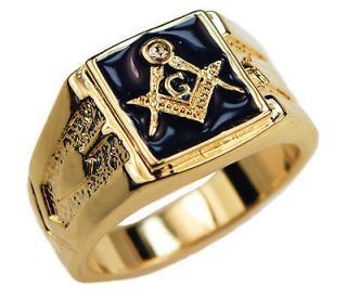 Masonic Mens Ring Blue cz ring Lodge 14K gold overlay size 11
