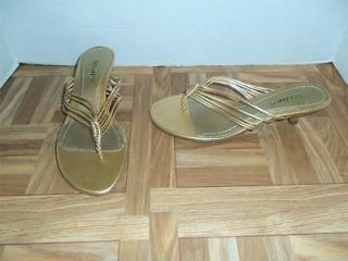 New! FABULAIRE Gold Flip Flops/Slides Sandals Womens Shoes 8.5M