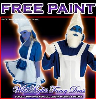 FANCY DRESS COSTUME LADIES / GENTS BLUE GNOME/GNOMETTE