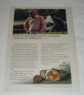 1989 Rolex watch ad page ~ ARNOLD PALMER ~ People Who Think Flyings 