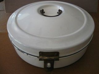 ANTIQUE ENAMEL/GRANITE WARE BREAD BOX, Round from Germany