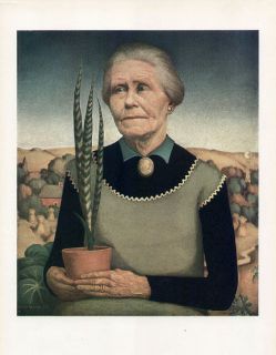 GRANT WOOD vintage print made in 1939 WOMAN WITH PLANTS