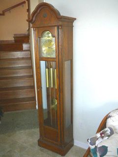   Weight Driven Oak Tall Case Grandfather Clock Excellent Condition
