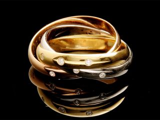 Authentic Cartier Trinity 18k Three Gold Tone Diamond Ring   Size 6.5