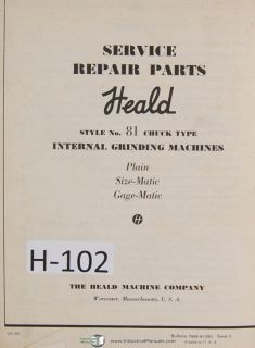 Heald Service Parts Style 81 Internal Grinder Manual