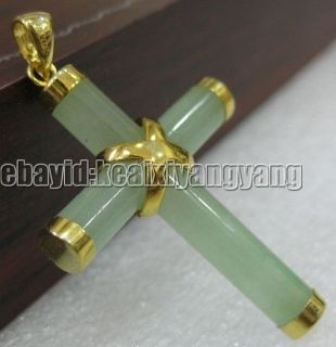 18K Gold Plate Jade & Amethyst Cross Pendant Necklace Free Chian Stone 