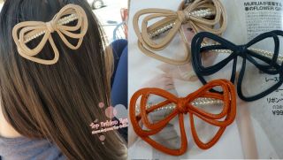   Korean Style Beige Imitation leather Pearl Bow Shaped Hair Clip