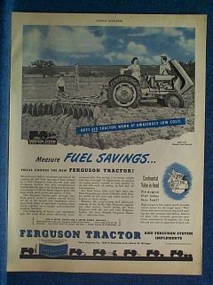 1949 Ferguson Tractor Ad ~ Model TO 20   Discing   Wife & Son In 
