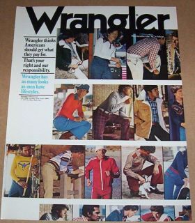 1978 ad Wrangler Jeans mens Fashions Blue Bell PRINT AD
