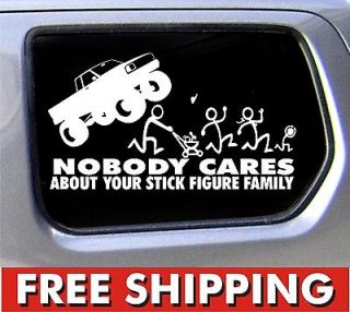   Family Nobody Cares Monster truck funny stickers car decal bumper