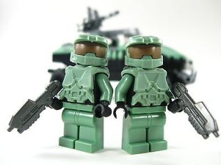 Lego custom HALO : 2 green MASTER CHIEFS Minifig w/ Warthog Milatary 